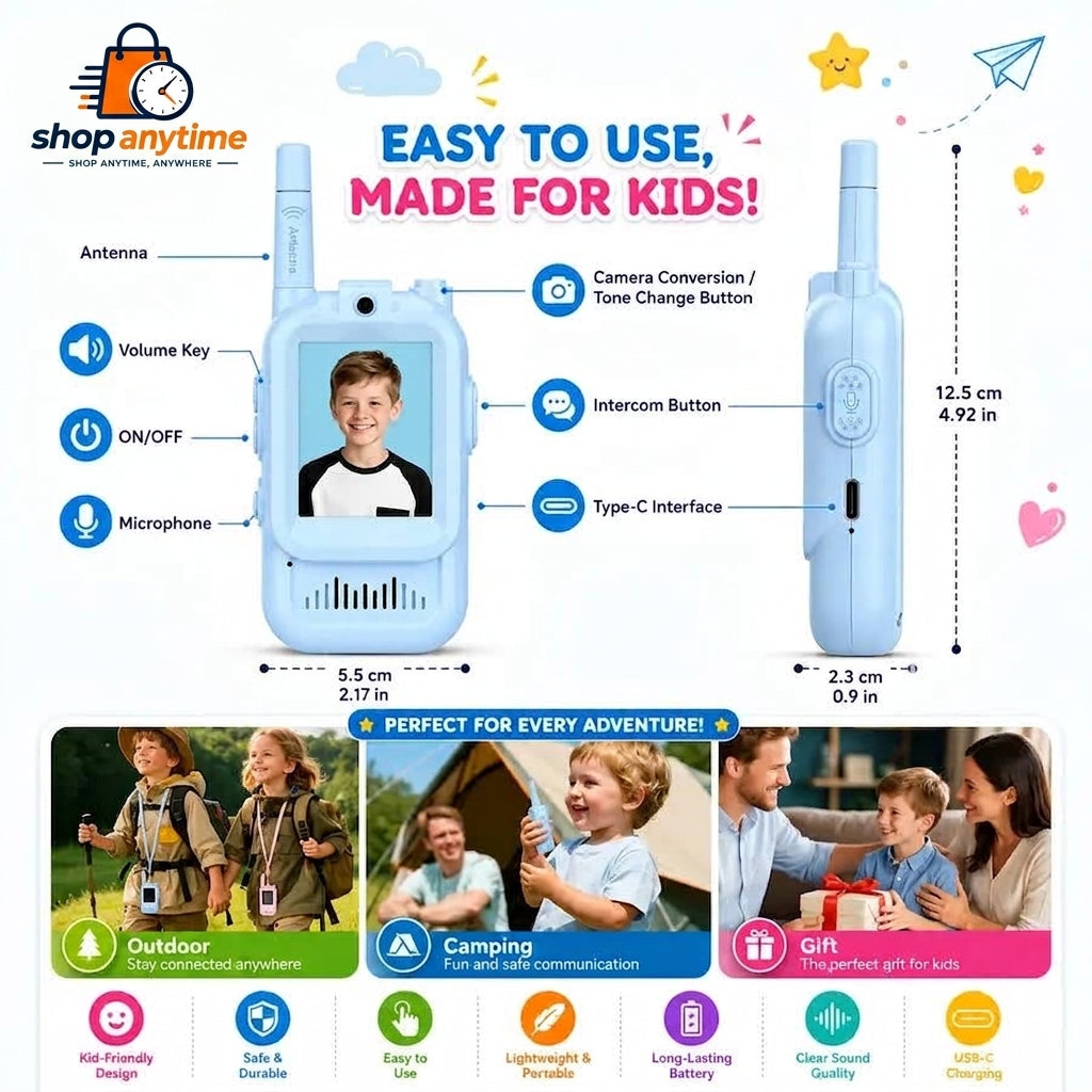 Kids Video Walkie Talkie Set Rechargeable 2PCS